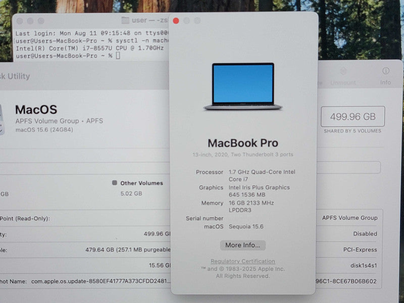 Apple Macbook Pro 2020 13" 4-Core i7-8557U @ 1.7GHz 16GB DDR3 500GB SSD