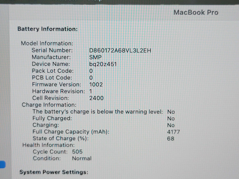 Apple Macbook Pro 2020 13" 4-Core i7-8557U @ 1.7GHz 16GB DDR3 500GB SSD