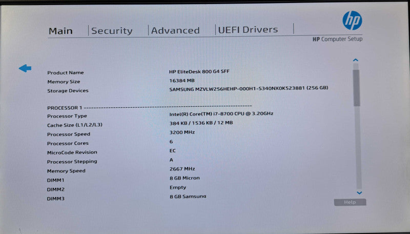HP EliteDesk 800 G4 SFF | i7-8700 @3.20GHz 6-Core, 16GB DDR4, 256GB NVMe