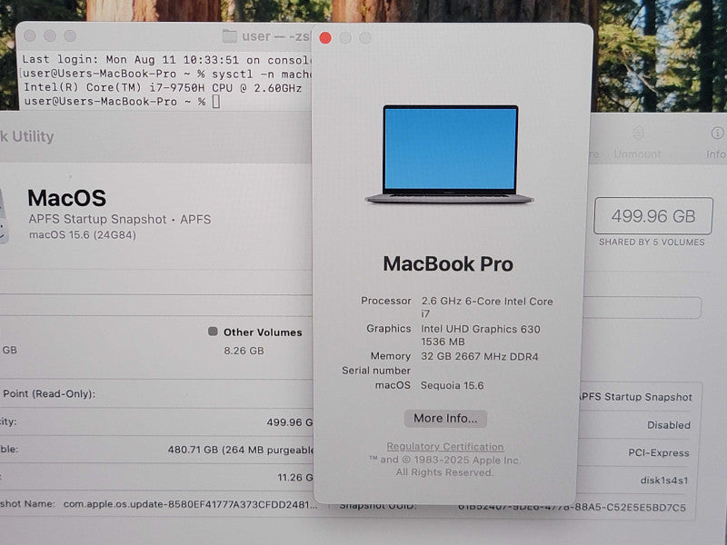 Apple Macbook Pro 2019 15" 6-Core i7-9750H @ 2.6GHz 32GB DDR4 500GB SSD