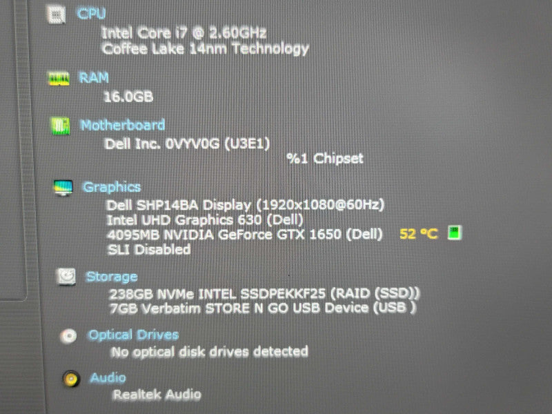 Dell XPS 15 7590 i7-9750H 16GB DDR4 GTX 1650 256GB NVME READ β Lap200