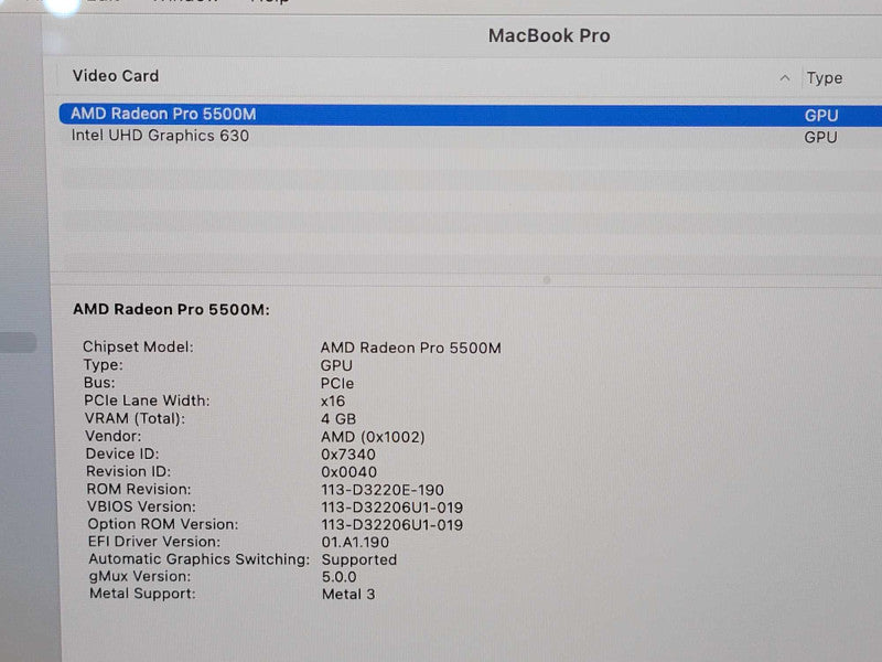 Apple Macbook Pro 2019 16" 8-Core i9-9980HK @ 2.4GHz 16GB DDR4 500GB SSD