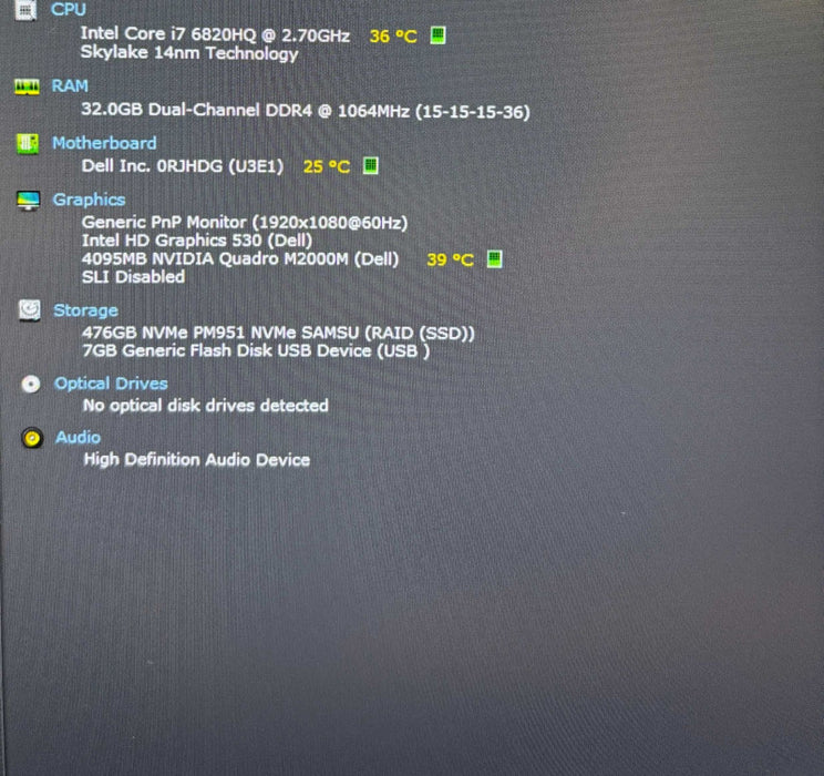 Dell Precision 7510 i7-6820HQ@2.7GHz QUADRO M2000M 4GB GPU 32GB RAM 512SSD  Lap200
