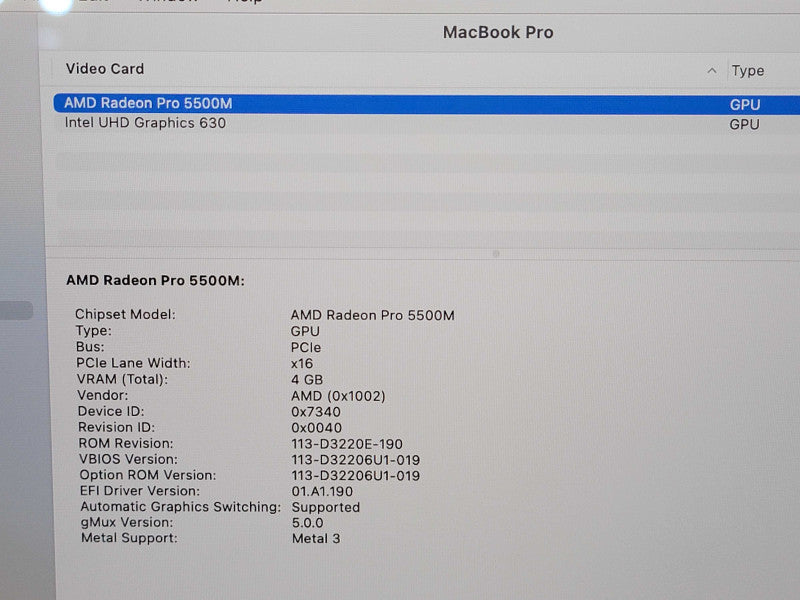 Apple Macbook Pro 2019 16" 8-Core i9-9980HK @ 2.4GHz 16GB DDR4 500GB SSD