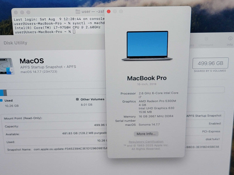 Apple Macbook Pro 2019 16" 6-Core i7-9750H @ 2.6GHz 16GB DDR4 500GB SSD