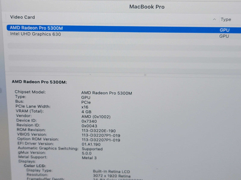 Apple Macbook Pro 2019 16" 6-Core i7-9750H @ 2.6GHz 16GB DDR4 500GB SSD