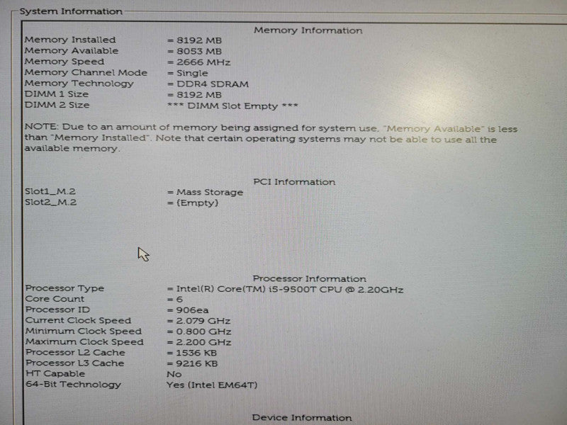 Dell OptiPlex 7070 i5 - 9500T @ 2.20GHz 8GB DDR4 Ram 256GB NVMe !