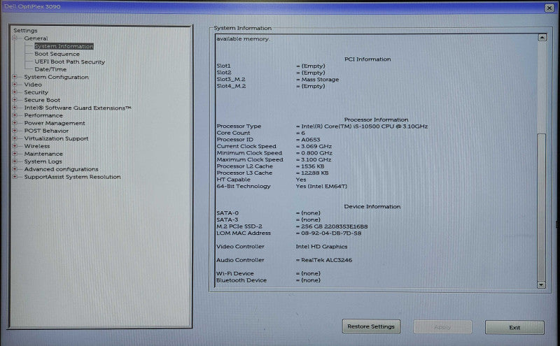 Dell OptiPlex 3090 SFF, i5-10500 3.10GHz, 16GB DDR4, 256GB NVMe