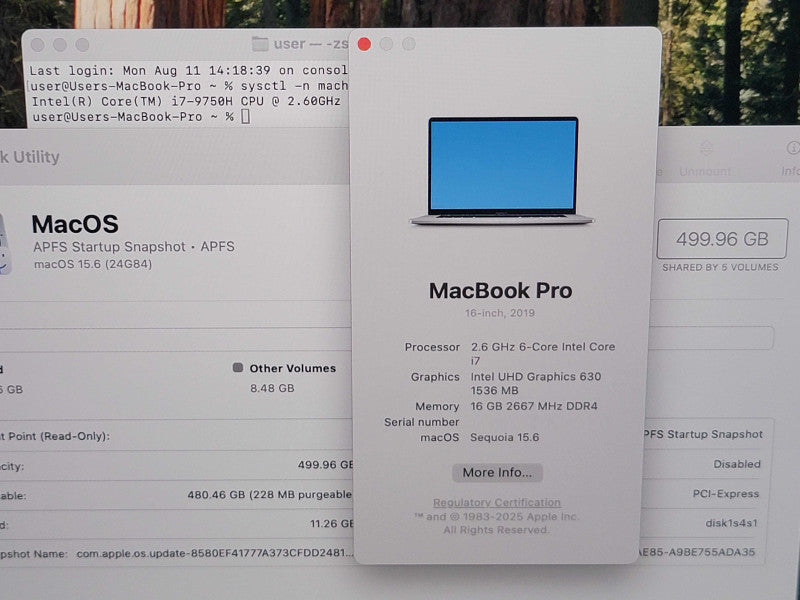 Apple Macbook Pro 2019 16" 6-Core i7-9750H @ 2.6GHz 16GB DDR4 500GB SSD
