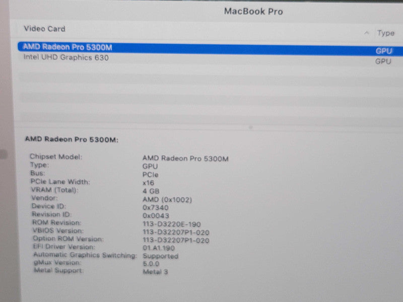 Apple Macbook Pro 2019 16" 6-Core i7-9750H @ 2.6GHz 16GB DDR4 500GB SSD