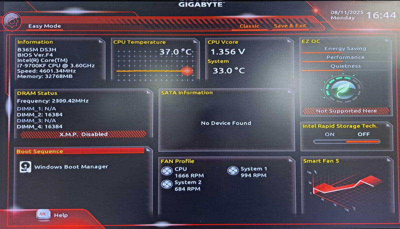 Custom PC | Gigabyte B365M DS3H, i7-9700KF CPU, 32GB DDR4, No HDD, 750W