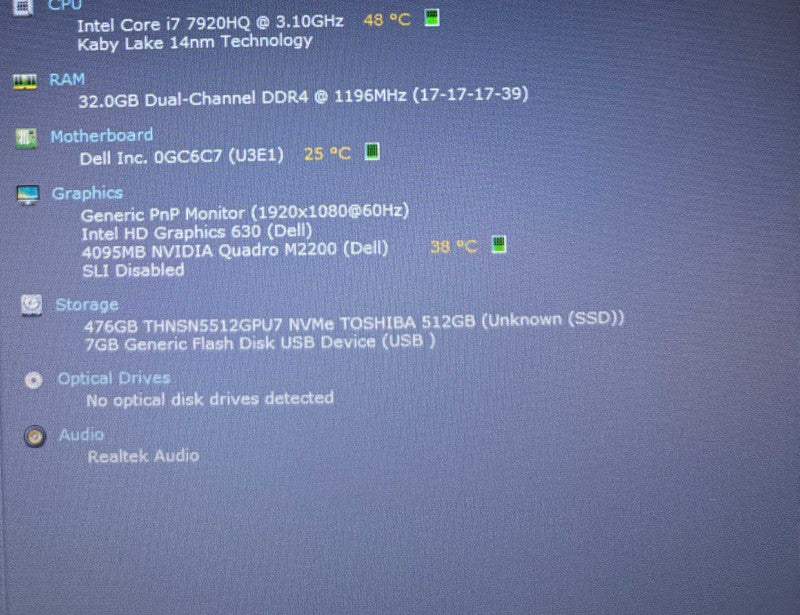 Dell Precision 7520 i7-7920HQ@3.1GHz QUADRO M2200 4GB GPU 32GB RAM 512SSD  Lap200