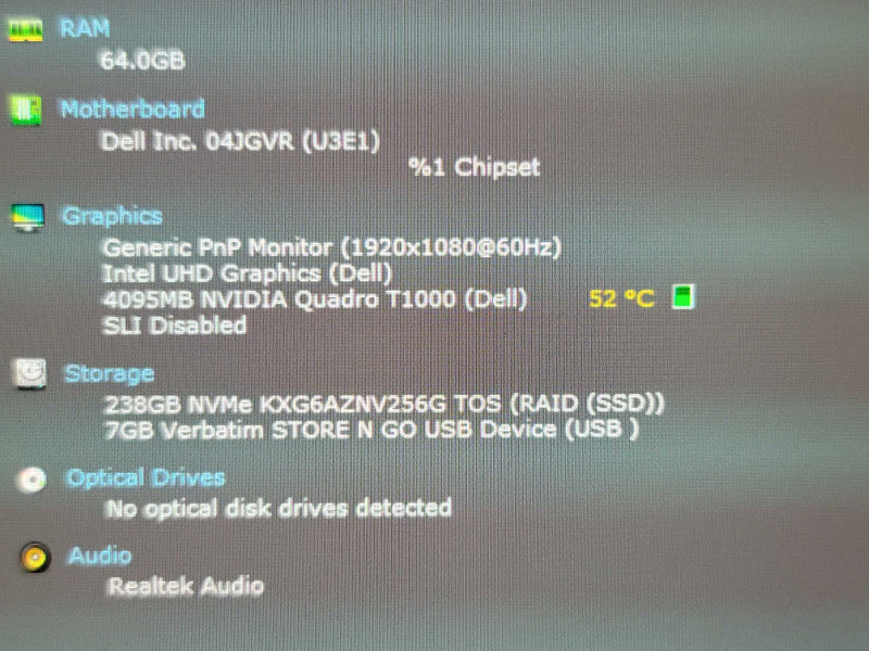 Dell Precision 7550 i7-10750H 64GB DDR4 Quadro T1000 256GB NVMe β Lap200