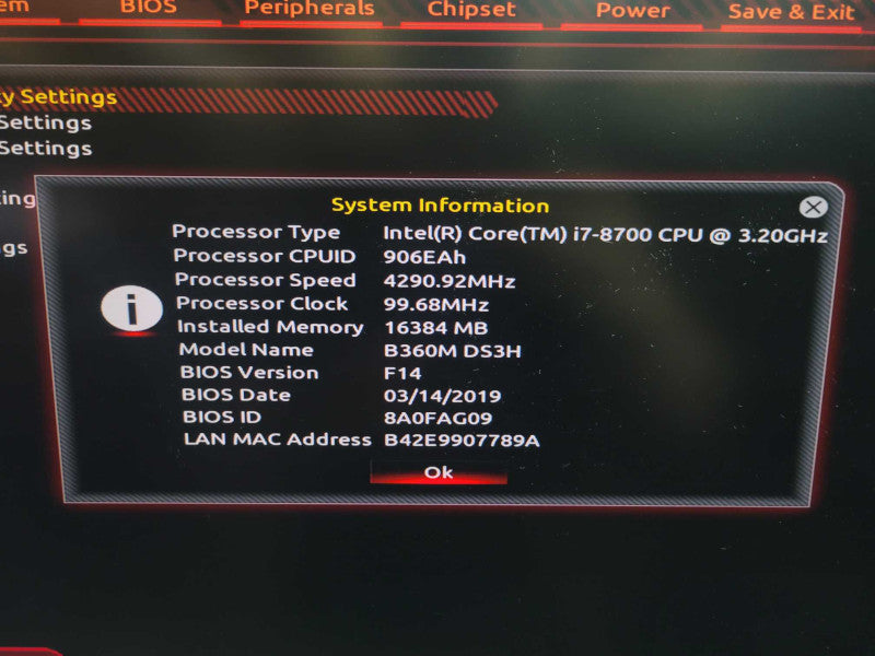 Intel Core i7-8700 GIGABYTE B360M DS3H 16GB DDR + I/O Plate %