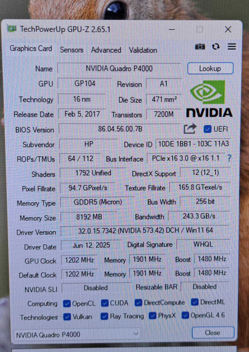 NVIDIA Quadro P4000 8GB GDDR5 Graphics Card | 4x DisplayPort