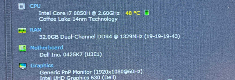 Dell Precision 7530 i7-8850H@2.6GHz QUADRO P3200 6GB GPU 32GB RAM 256GB SSD  Lap200