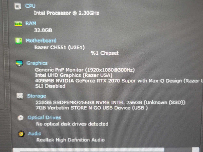 Razer Blade 15" i7-10875H 32GB RAM RTX 2070 Super 256GB SSD FOR PARTS/REPAI β Lap200