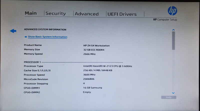 HP Z4 G4 Workstation Xeon W-2123 32GB DDR4 K4000 - No HDD