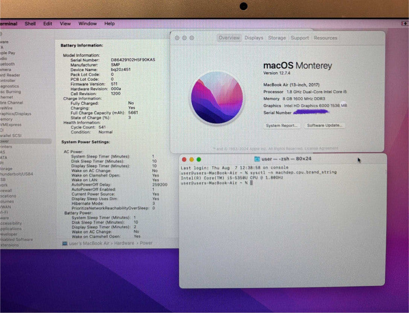 Apple MacBook Air 13" 2017 Core i5-5350U@1.8GHz 8GB RAM 128GB SSD