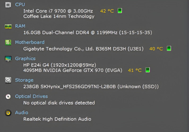 Custom PC, Gigabyte B365M-DS3H, i7-9700, 16GB DDR4, 256GB NVMe, GTX970