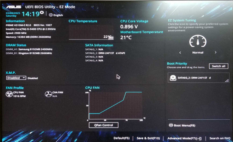 Custom PC Asus H310M-E Intel i5-9400 CPU 2.90GHZ 16GB RAM - NO HDD Q Q