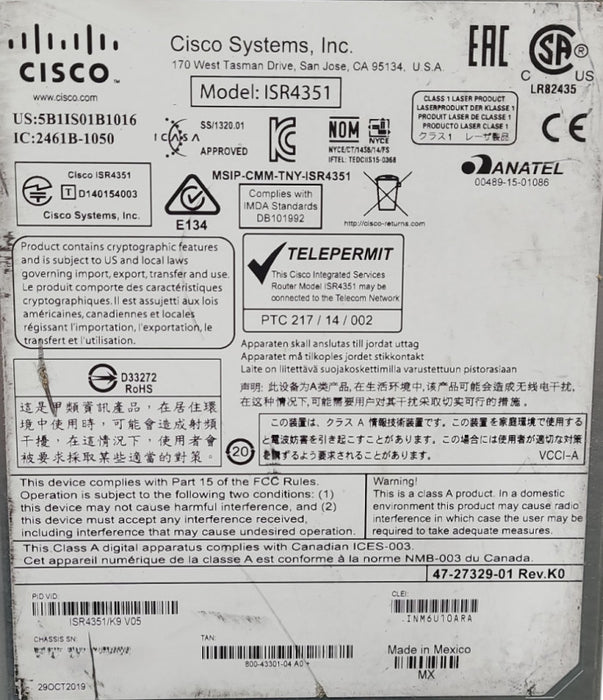 Cisco ISR4351/K9 V05 Gigabit Integrated Router *NOT AFFECTED*