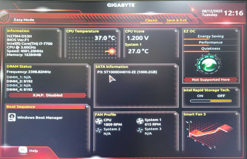 Custom/Gigabyte PC, Core I7-7700 3.60GHz CPU, 16GB DDR4, 1TB HDD, SEE _