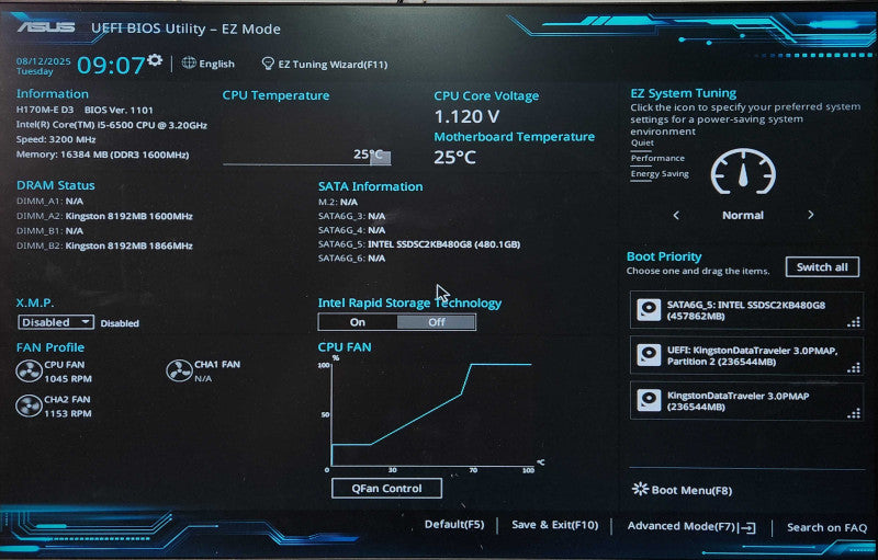Custom PC, ASUS H170M-E D3, i5-6500 3.20GHz, 16GB DDR3, 480GB SSD