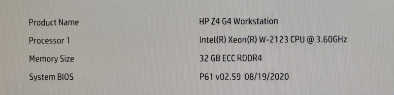 HP Z4 G4 Workstation - Xeon W-2123 @ 3.60GHz, 32GB DDR4, QUADRO K620