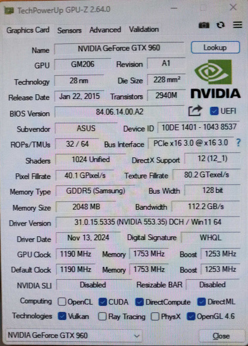 ASUS Turbo GTX 960 2GB GDDR5 Graphics Card  Q