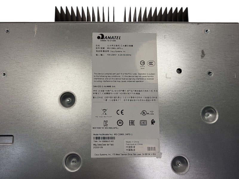 Cisco WS-C2960L-24PS-LL V01 | 24-Port Gigabit PoE+ Silent Managed Switch  $