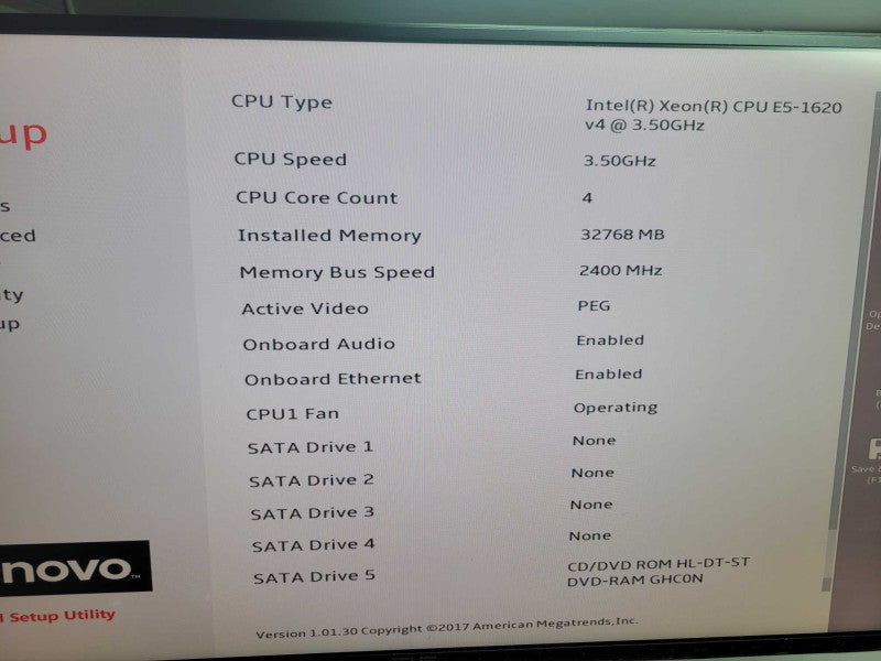 Lenovo P510 - Xeon E5-1620 v4 32GB DDR4 NO HDD NO GPU 650W PSU %