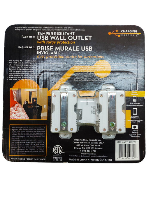 Tamper Resistant USB Wall Outlet With Surge Protection Pack Of 2 15A 125V