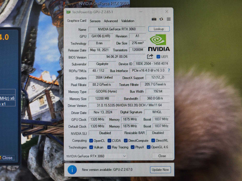 GIGABYTE GeForce RTX 3060 Gaming OC 12G REV2.0 12GB 192-bit GDDR6 Graphics  $