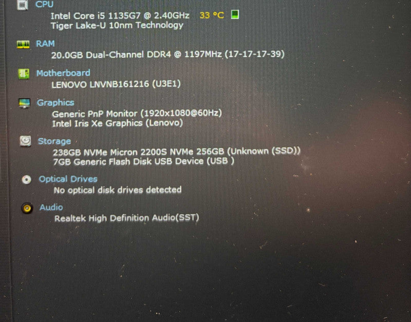 Lenovo Ideapad 3 15ITL6 Core i5-1135G7@2.4GHz 20GB RAM 256GB SSD  Lap200