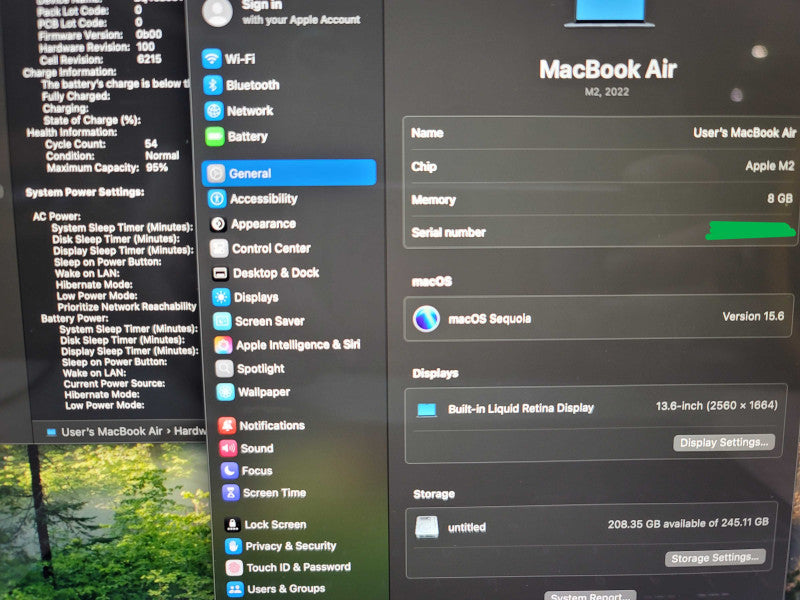 MacBook Air (2022, 13") A2681 M2 8GB RAM 250GB SSD READ β Lap200