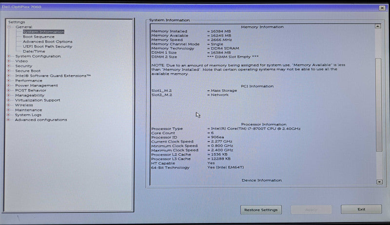 Dell OptiPlex 7060 USFF | i7-8700T @2.40GHz, 16GB DDR4, 256GB NVMe, Wi-Fi