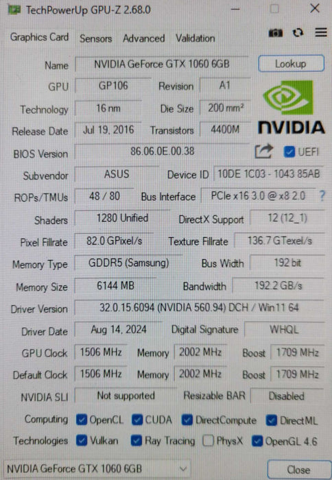 ASUS GeForce GTX 1060 Turbo 6GB GDDR5 Video Graphics Card Turbo-GTX1060-6G _