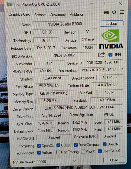 NVIDIA Quadro P2000 5GB GDDR5 Graphics Card | 4x DisplayPort