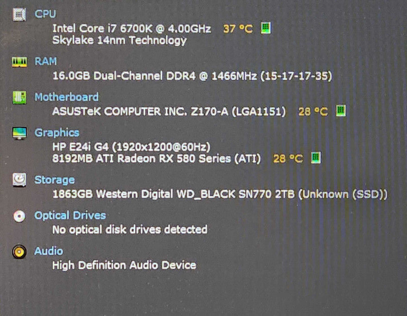 Custom PC, ASUS Z170-A, i7-6700K 4.00GHz, 16GB DDR4, 2TB SSD, RX 580