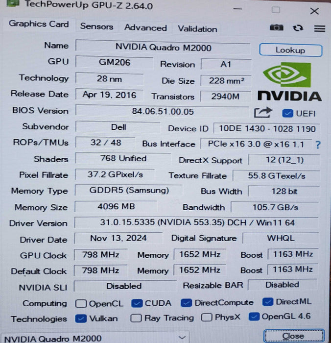 Nvidia Quadro M2000 4GB GDDR5 Graphics Card 4x Display Port