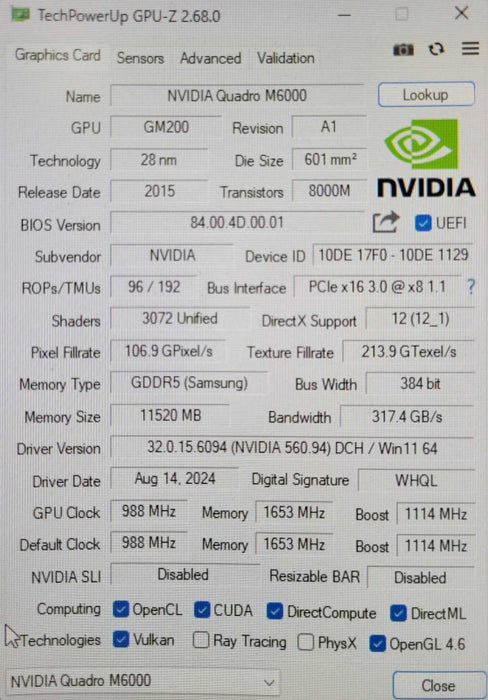 Nvidia/PNY Quadro M6000 12GB GDDR5 Video Graphics Card 4xDP  _