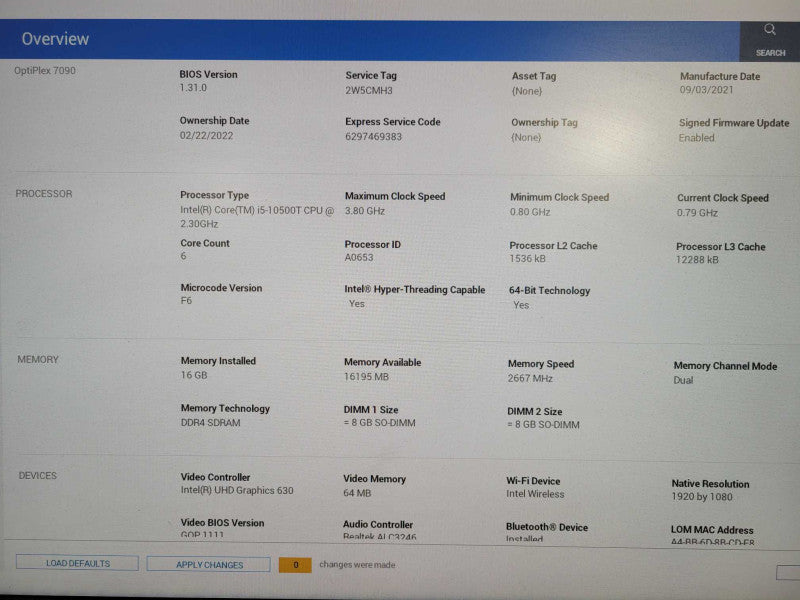 Dell OptiPlex 7090 USFF, i5-10500T 3.80GHz, 16GB DDR4, 256GB NVM !