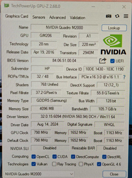 NVIDIA/HP Quadro M2000 4GB GDDR5 Graphics Card | 4x Display Port