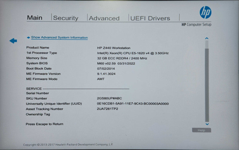 HP Z440 Desktop Workstation, Xeon E5-1620 v4 3.50GHz, 32GB DDR4, M4000