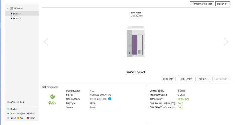 QNAP TS-231, 2 Bay NAS with 2x 1TB HDDs, No Power adapter