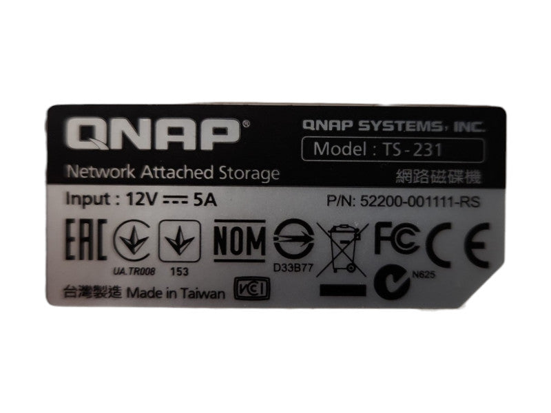 QNAP TS-231, 2 Bay NAS with 2x 1TB HDDs, No Power adapter