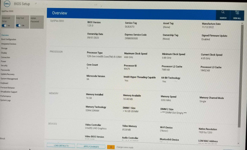 Dell OptiPlex 3000 SFF, Intel i5-12500 CPU, 16GB RAM, 256GB NVMe - 1TB HDD