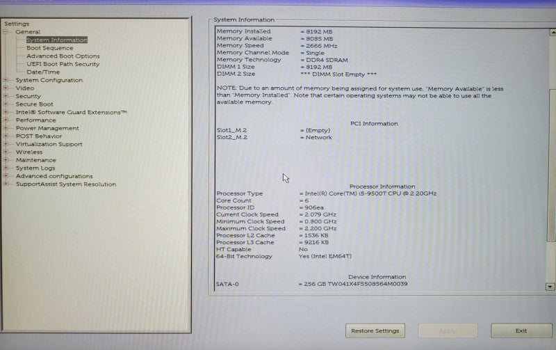 Dell OptiPlex 3070 USFF, Core i5-9500T 2.20GHz 256GB SSD, 8GB RAM WIFI _