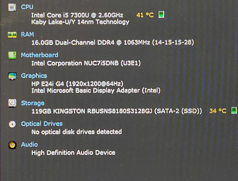 Intel NUC7i5DNK Mini PC, i5-7300U 2.60GHz, 16GB DDR4, 128GB SSD
